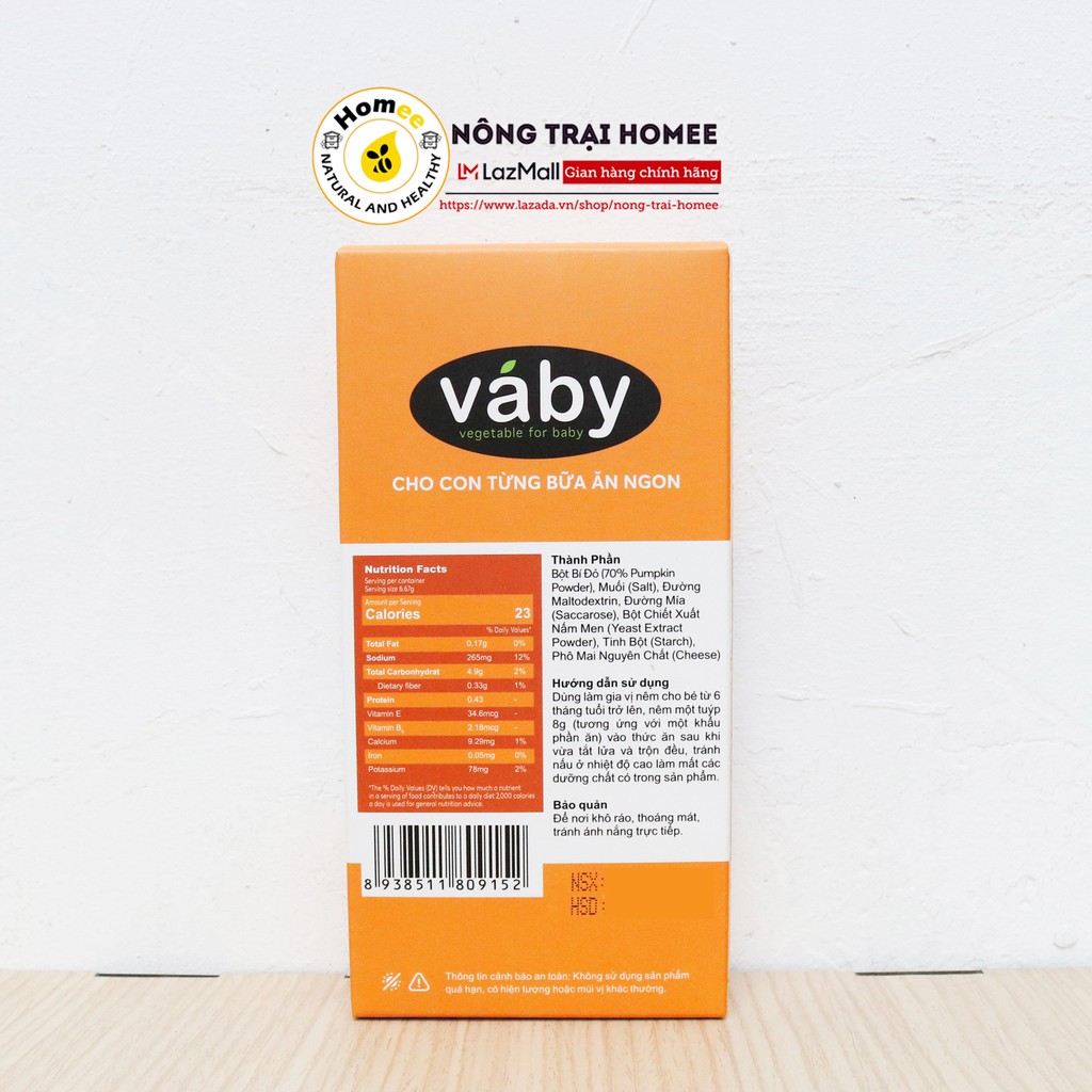 Bột nêm Bí Đỏ &amp; Phô Mai dành cho bé ăn dặm VABY Hộp 48g (6 x gói 8g) - Gia vị nêm và rắc dành cho bé từ 6 tháng