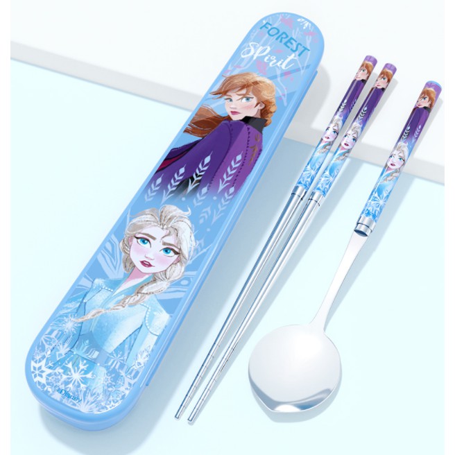 Bộ muỗng đũa inox in hình Elsa, McQueen - Disney Kèm hộp đựng cho bé