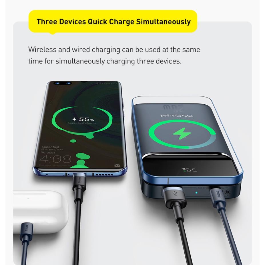 Pin dự phòng sạc không dây tích hợp nam châm PD 20W Baseus Magnetic Wireless Quick Charging Power Bank