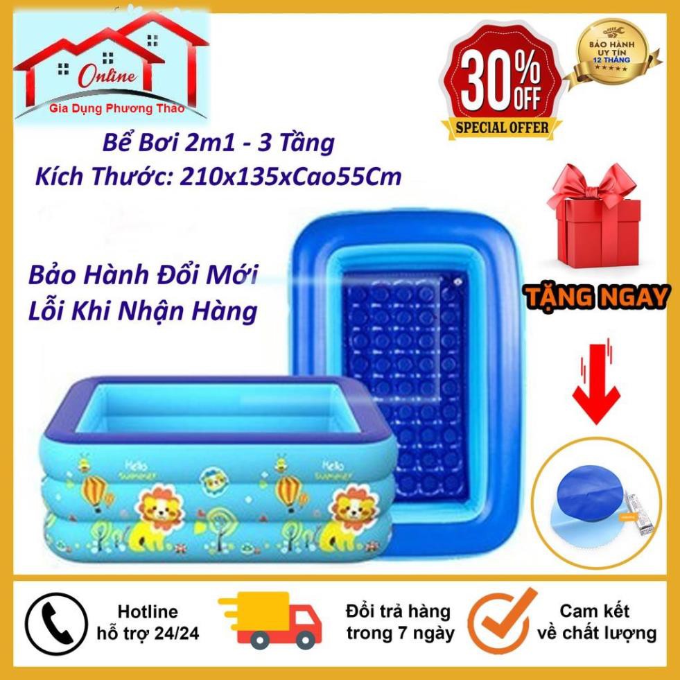 Bể Bơi Phao Kích Thước 2M1 ( 210x135xCao55Cm ) 3 Tầng Cho Bé, Hàng Loại 1 Có Đáy Chống Trượt, An Toàn Khi Sử Dụng