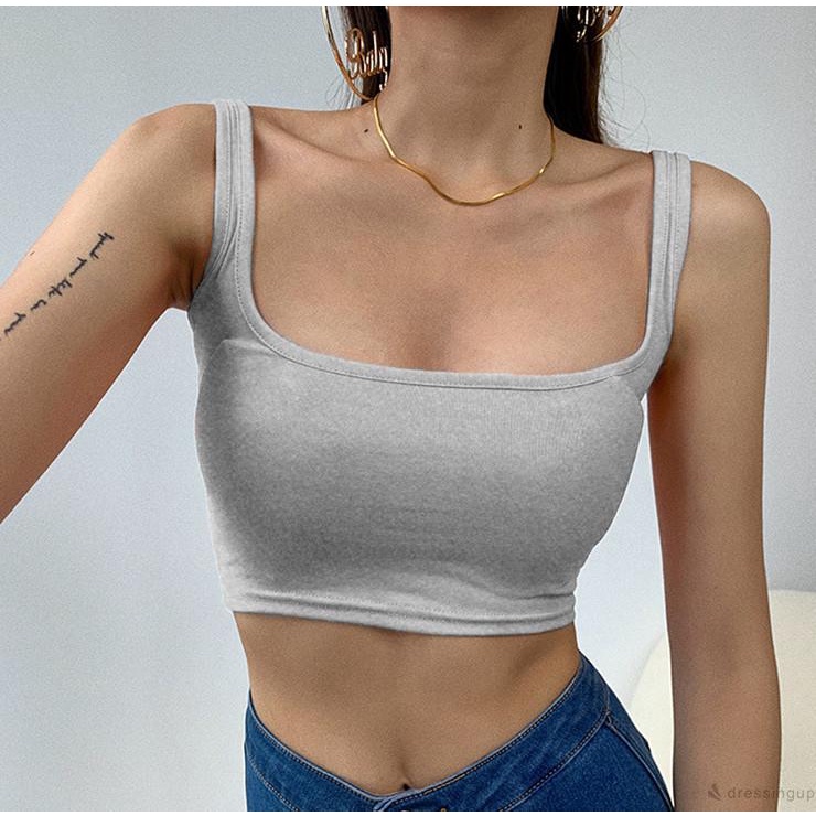 Áo croptop cổ vuông màu sắc đơn giản cho nữ