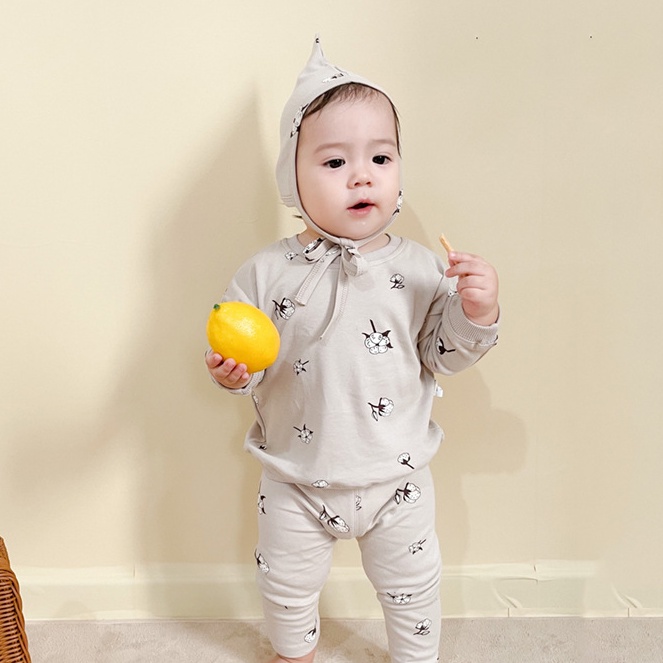 Bộ Đồ Ngủ 2 Món Vải Cotton Tay Dài In Hình Mặt Trăng Dễ Thương Cho Bé Trai