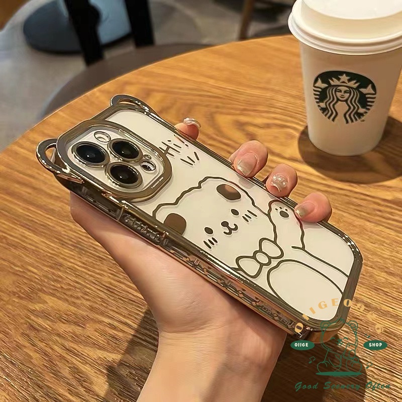 Ốp Điện Thoại Mềm Trong Suốt Mạ Điện Họa Tiết Tai Gấu Cho Iphone 13 12 / 11 Pro Max / Xs Max X 8 7Plus