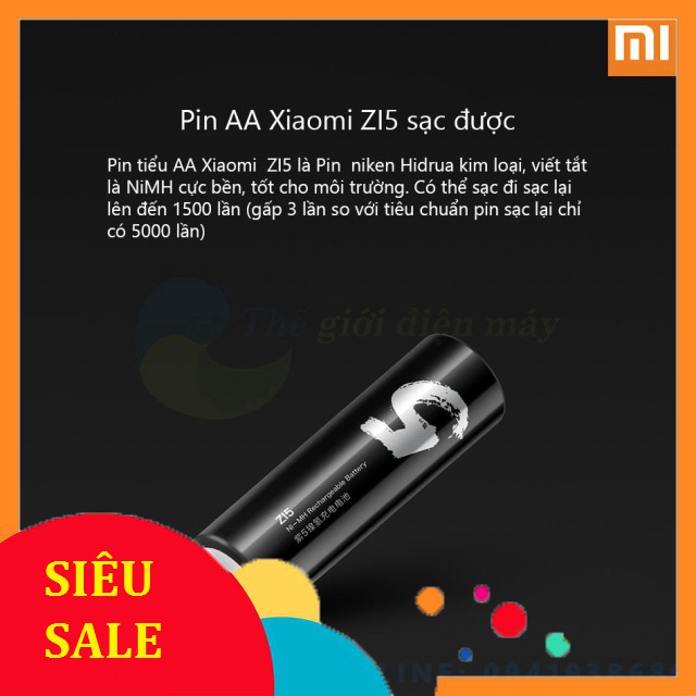 Hộp 4 Pin AA số 5 Xiaomi ZI5 Ni-MH Rechargeable Battery sạc lại 1500 lần .