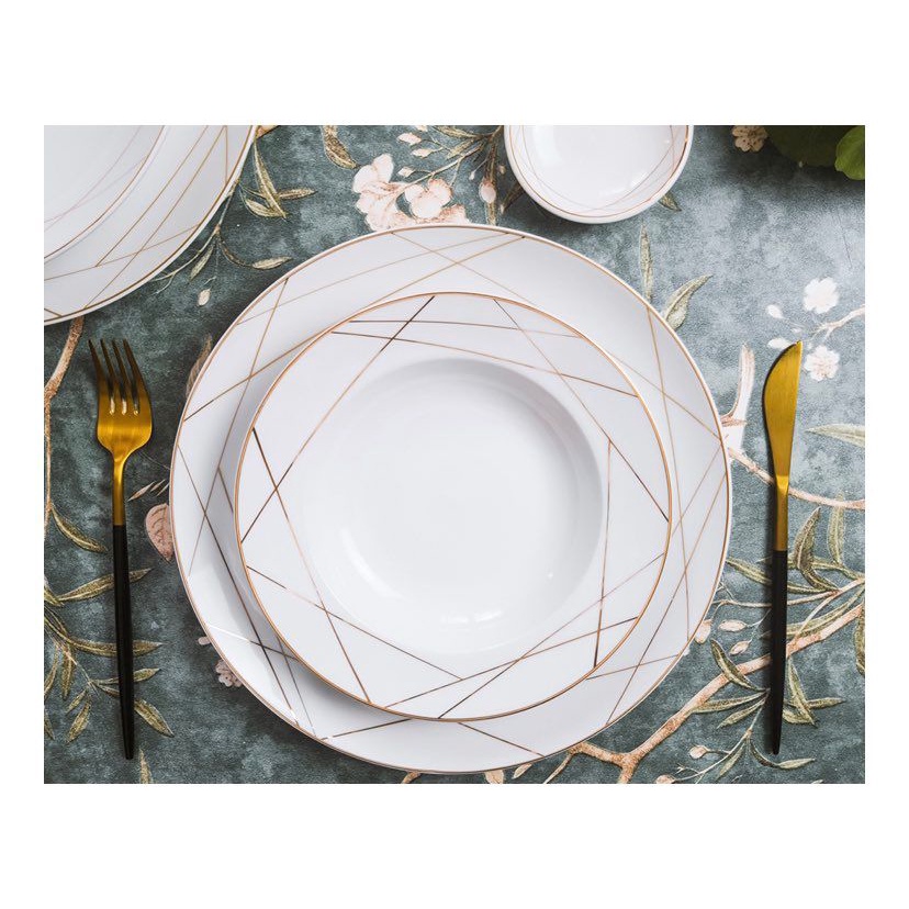 BỘ BÀN ĂN GỐM SỨ CK HOẠ TIẾT TIA SÁNG