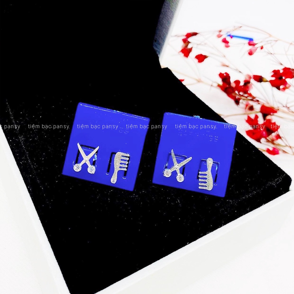 Khuyên tai bạc nữ PANSY hình kéo lược nhỏ xinh, bông tai nữ bạc đẹp cá tính