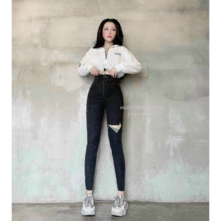 Jeans dài lưng cao co giãn rách pt