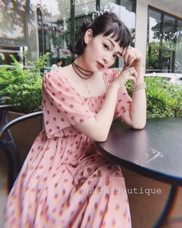 VÁY MAXI CHẤM BI HỒNG