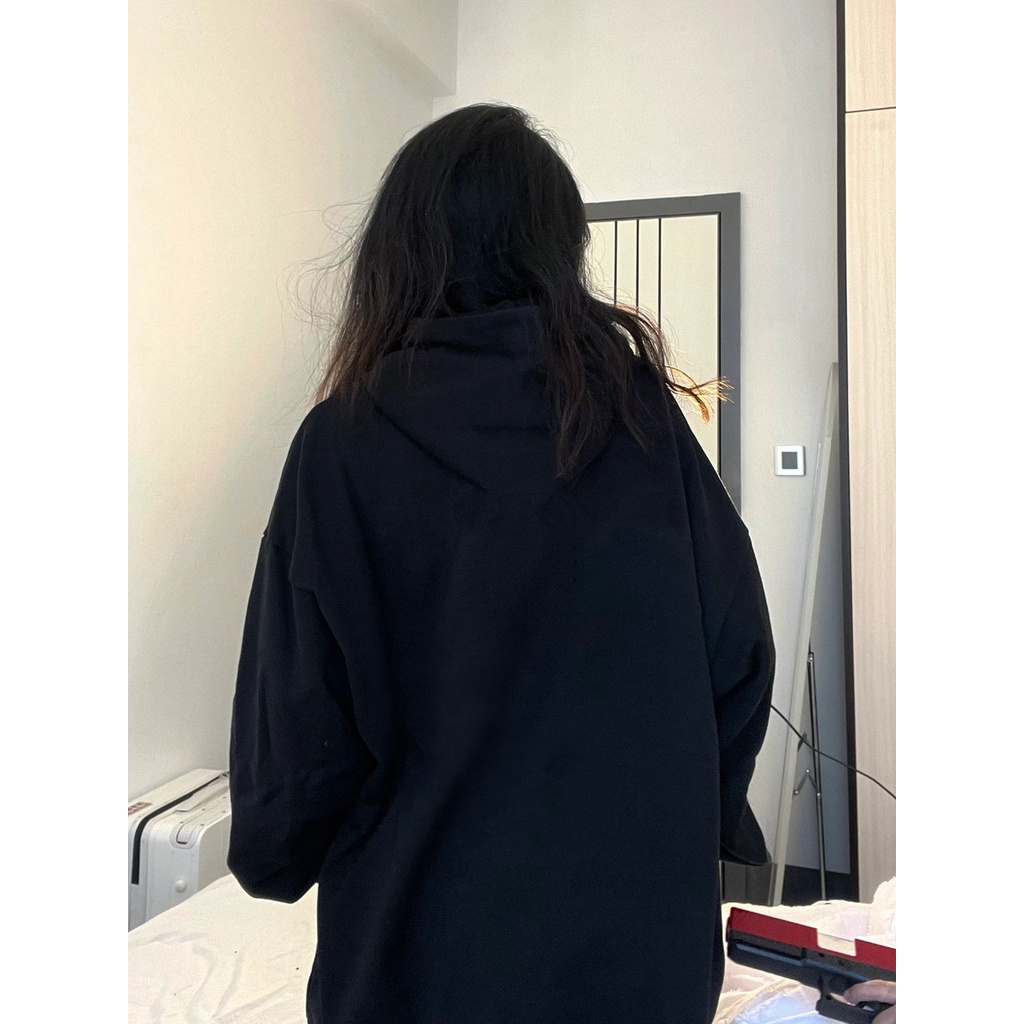 Áo hoodie Ihkke màu đen phong cách retro thời trang cho nữ