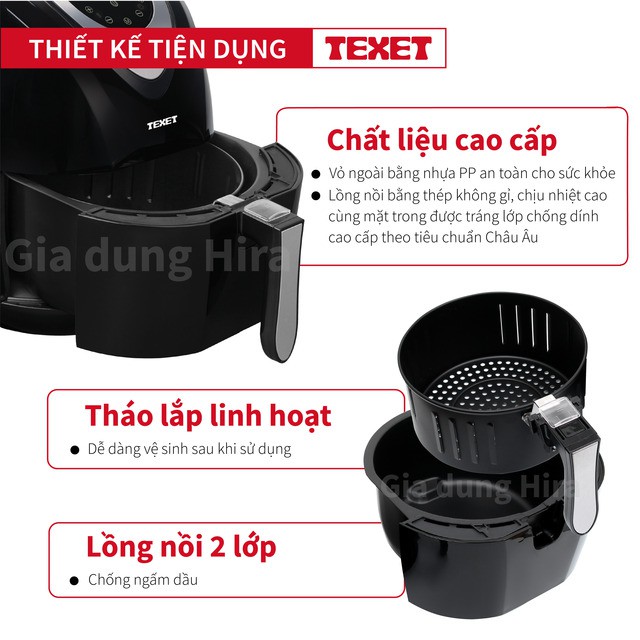 [Xả Kho Cuối Năm] Nồi Chiên ko Dầu TEXET AF-612 3.2l, Nồi Chiên Không Dầu Thương Hiệu Anh Quốc BH 12 Tháng