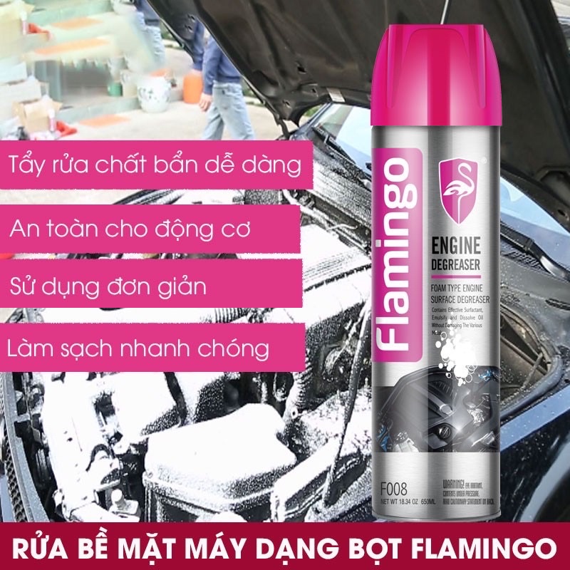 Bình Xịt Vệ Sinh Mặt Máy Khoang Máy Dạng Bọt Flamingo F008 650ml - Hàng chính hãng