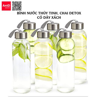 Chai Detox Thủy Tinh Trong Suốt Có Dây Xách 300ml và 500ml, Chai Thủy Tinh Đựng Nước Hoa Quả Siêu Xinh An Toàn Sức Khỏe