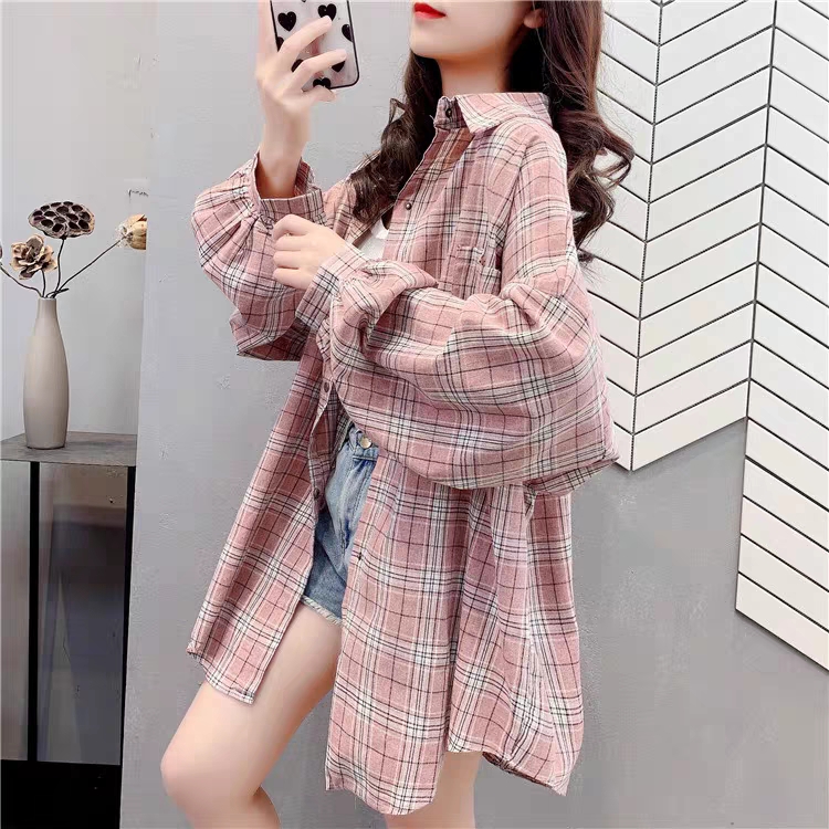Áo khoác sơ mi ca rô dài tay thời trang dành cho nữ size s-3xl