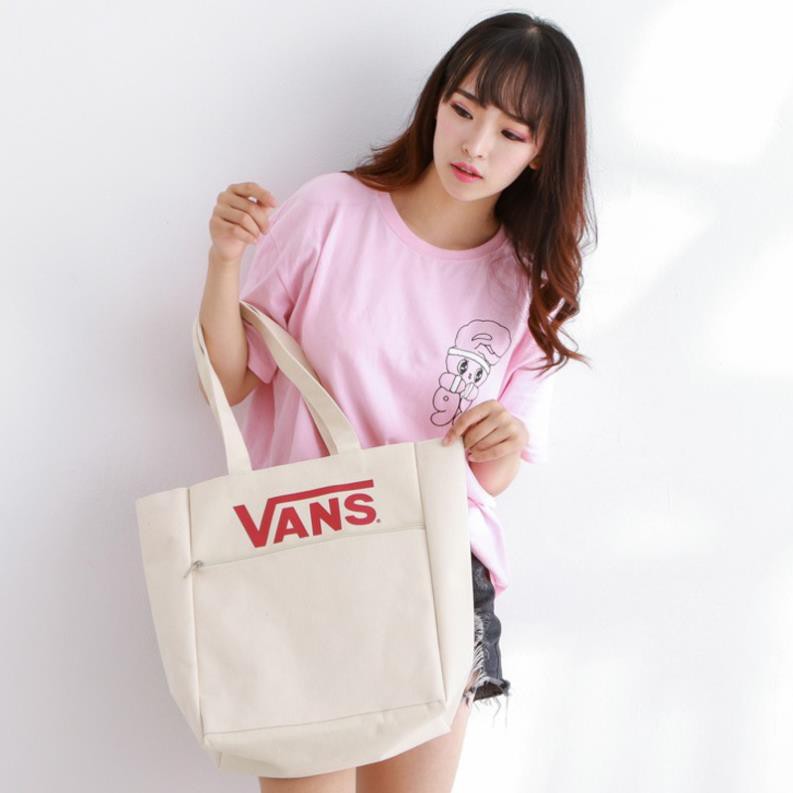 Túi tote nữ một vai xách tay in chữ VANS vải bố canvas cotton cao cấp chống thấm nước Tuidepstore