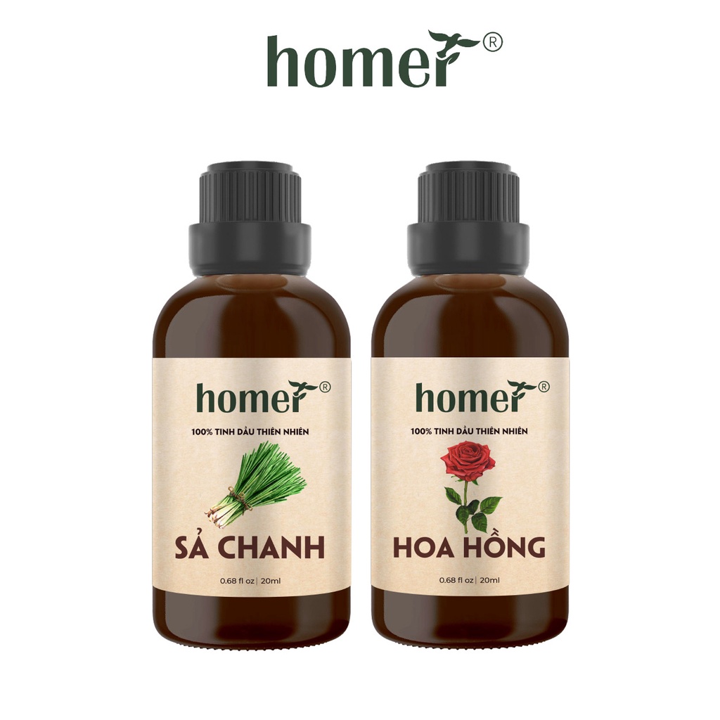 Combo 2 tinh dầu Sả Chanh + Hoa Hồng Homer 20ml/chai