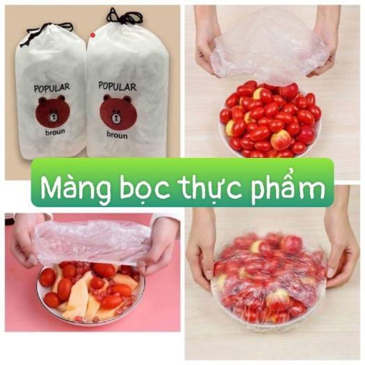 Sét 100 Chiếc Màng Bọc Thực Phẩm Bo Chun, Màng PE An Toàn Với Thực Phẩm, Tặng Kèm Túi Đựng Hình Gấu