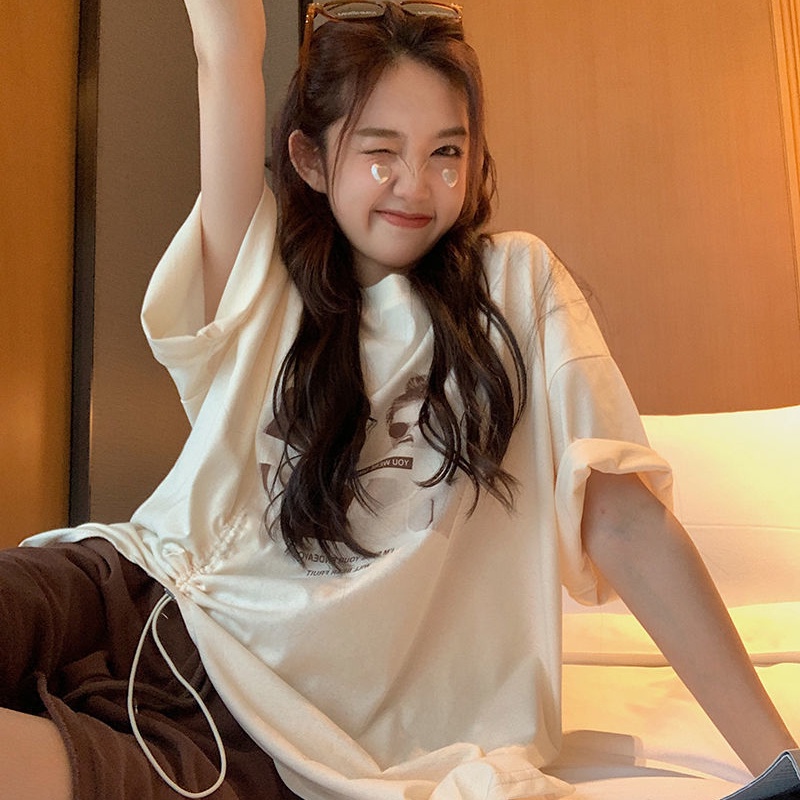 SUXI Áo Thun Nữ Ngắn Tay Cổ Tròn In Chữ Đơn Giản Thời Trang Mùa Hè