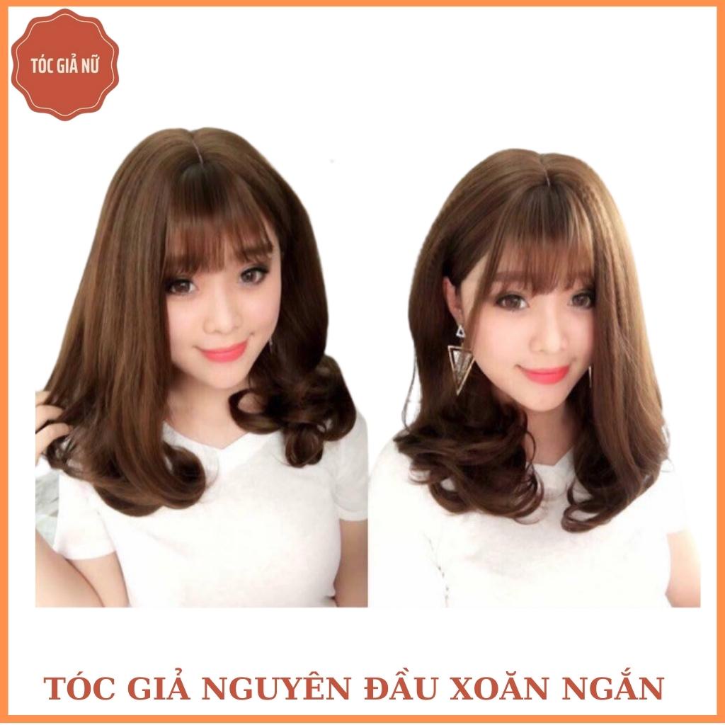 Tóc giả nữ nguyên đầu xoăn ngắn 38cm, tặng kèm lưới trùm 1804