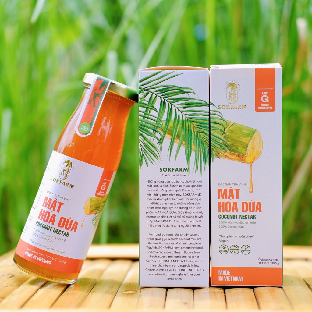Mật hoa dừa cô đặc Sokfarm 250gr chế biến bằng công nghệ cô đặc chân không