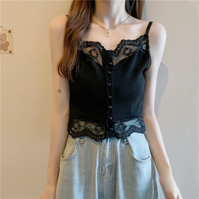 【ZHELIHANGFEI】 / Áo Hai Dây Phối Ren Gợi Cảm