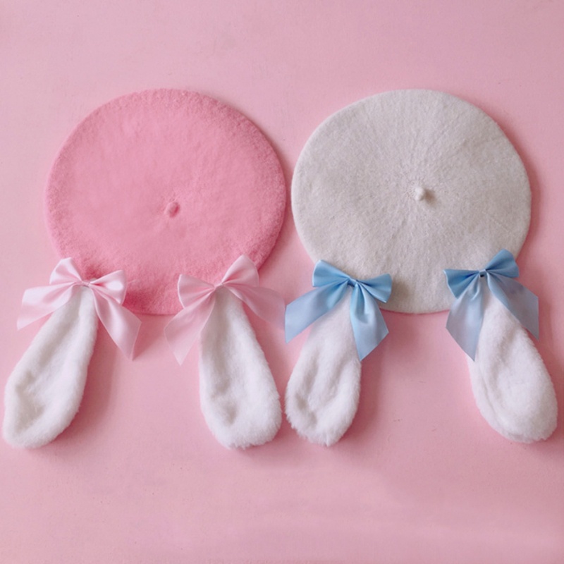Mũ beret tai thỏ dễ thương 10MK giữ ấm dành cho nữ