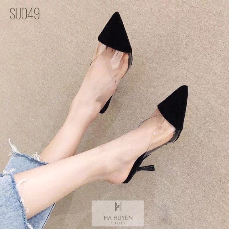Guốc sục gót nhọn 6p da lì phối trong 2 màu siêu hot