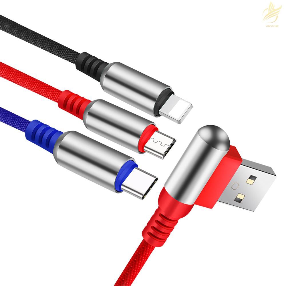 ✜3-In-1 Charging Cable USB to Micro USB + Type C + Lightning Charging Cable Fast Charging Wire Mobile Phone Charging Ada