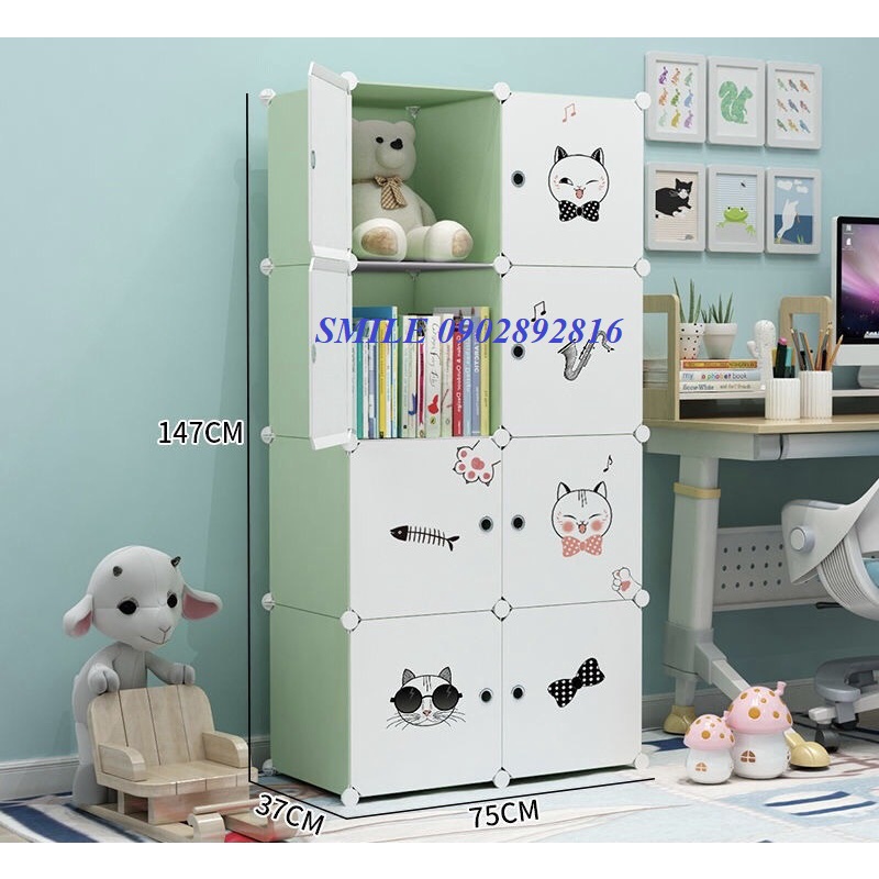 {TẶNG BÚA GỖ MINI} Tủ Nhựa Lắp Ghép Đa Năng 8 Ô Để Đồ Dùng Cá Nhân, Để Quần Áo - Bảo hành 1 năm