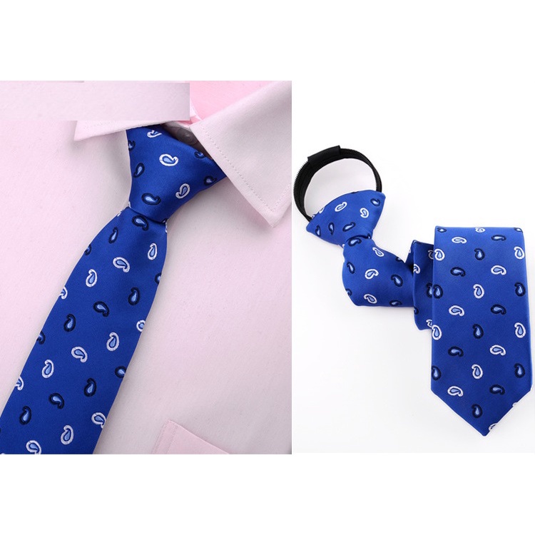 Cà vạt xanh dương bản nhỏ 6cm thắt sẵn khóa kéo hoặc tự thắt thời trang cao cấp phong cách trẻ trung, cravat cao cấp