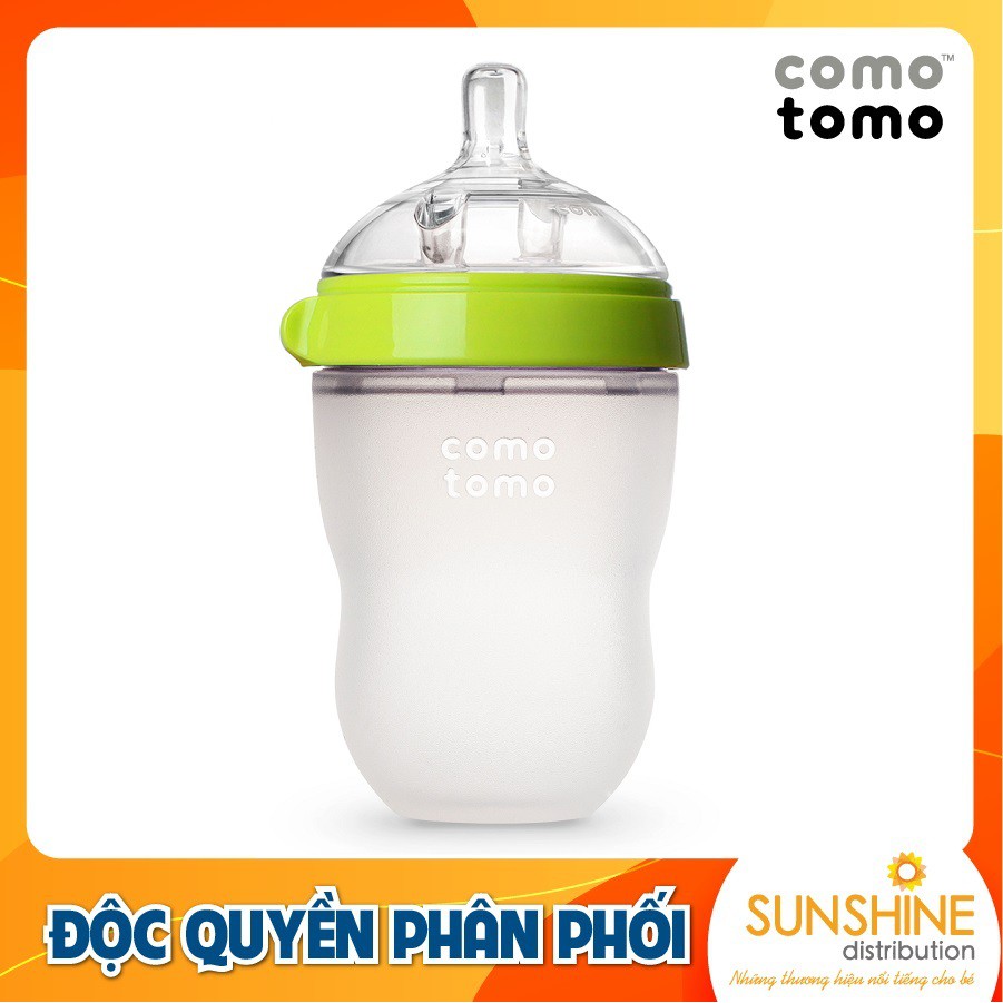 Bình sữa Comotomo Mỹ 250ml chất liệu silicone cao cấp, mềm mại như ti mẹ - xanh, hồng
