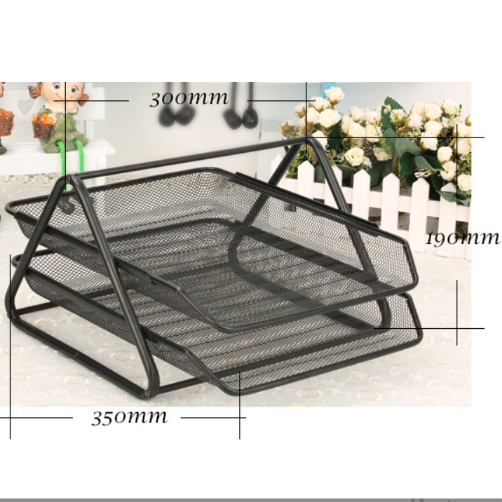 Khay để hồ sơ, tài liệu 2 tầng kim loại bền đẹp siêu tiện ích,  dụng cụ để tài liệu văn phòng đa năng