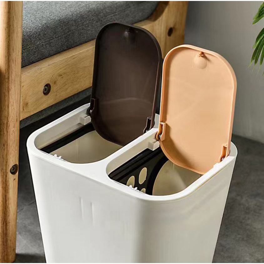 Thùng Đựng Rác Nhựa Có 2 Nắp Dạng Nhấn Tiện Dụng Cho Nhà Bếp / Phòng Khách