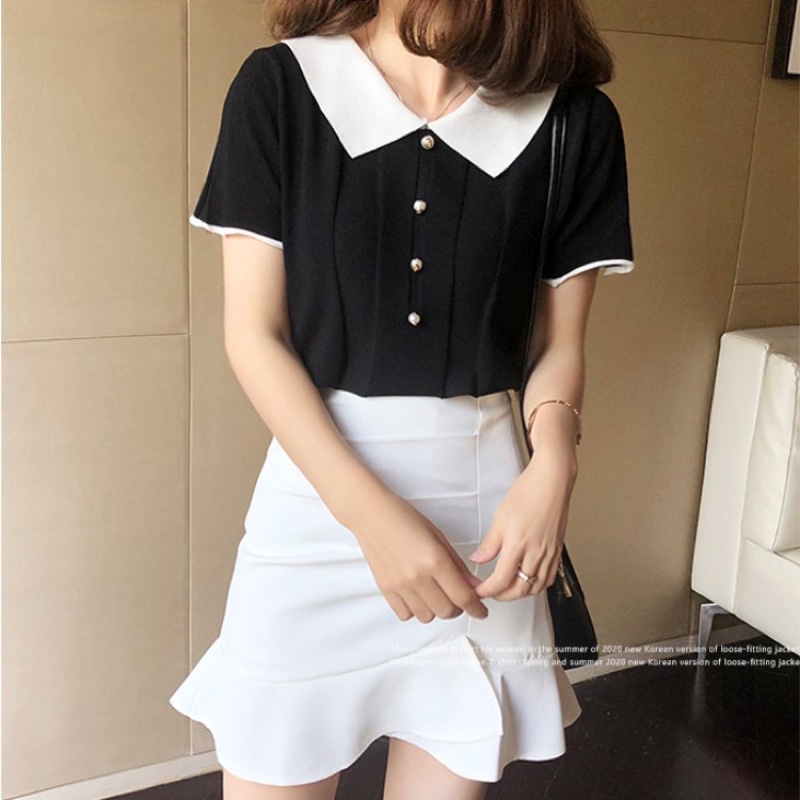 Áo thun polo tay ngắn dáng rộng có 2 màu tùy chọn chon trang nhẹ nhàng  Annawangg AN43