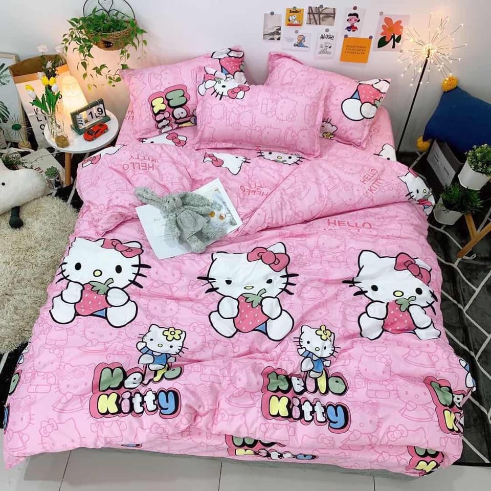 Bộ Chăn Ga Cotton POLY MẪU KITTY HỒNGchăn, ga, cotton, ga nệm, chăn ga, cotton poly, chăn nệm, chăn ga gối, bedding️