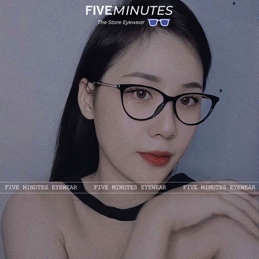 Gọng kính cận nữ, kính mắt mèo chất liêu nhựa Fiveminutes càng kim loại tăm 5029 dễ đeo