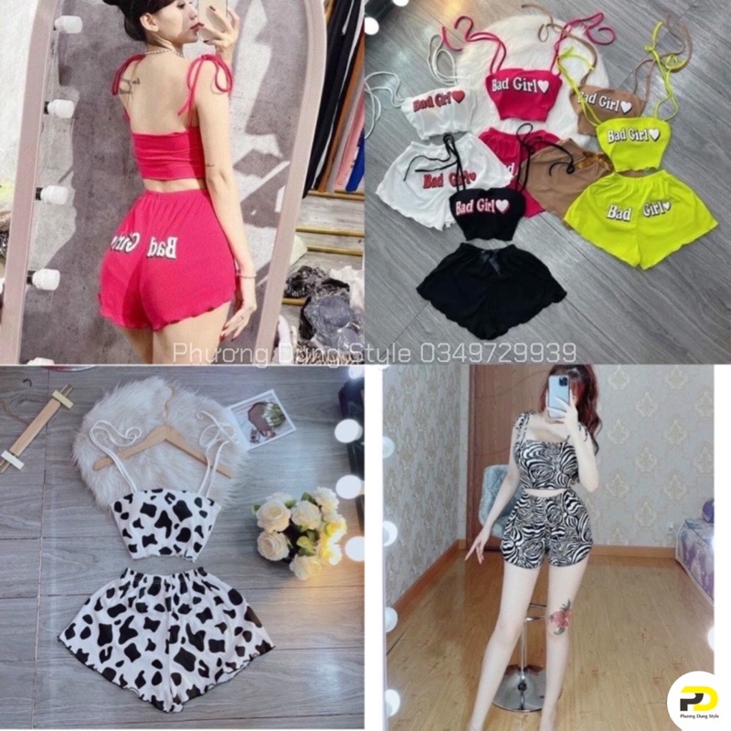 Sét đồ bộ nữa 2 dây hoạ tiết hot trend có đệm ngực