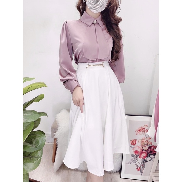 ÁO SƠ MI LỤA NGỌC GU 2M TRẮNG HỒNG CHO NỮ