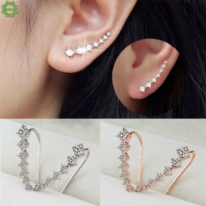 Bông Tai Đính Đá Thiết Kế Đơn Giản hợp Phong Cách Hàn Quốc