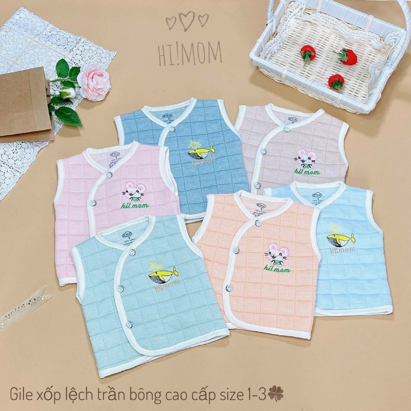 Áo gile xốp cúc lệch trần bông cao cấp hi mom cho bé sơ sinh