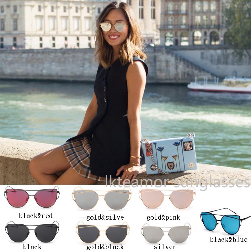 Kính mát kiểu mắt mèo gọng kim loại phong cách vintage thời trang