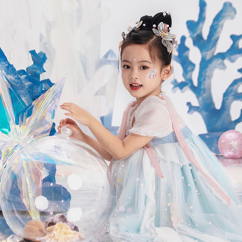 Đầm Công Chúa Kiểu Hán Phục Trung Hoa Chất Liệu Chiffon Có Size 90-140 Dành Cho Bé Gái