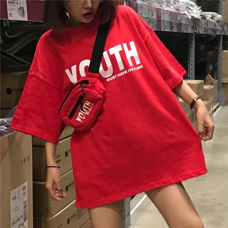 Áo phông tay lỡ  Junior nữ sinh trung học áo 2018 t-shirt đa năng  Hàn Quốc
