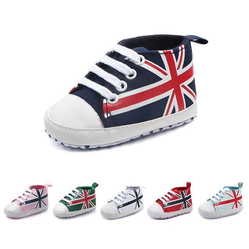 Giày Tập Đi Chống Trượt In Hình Lá Cờ Anh Cho Bé