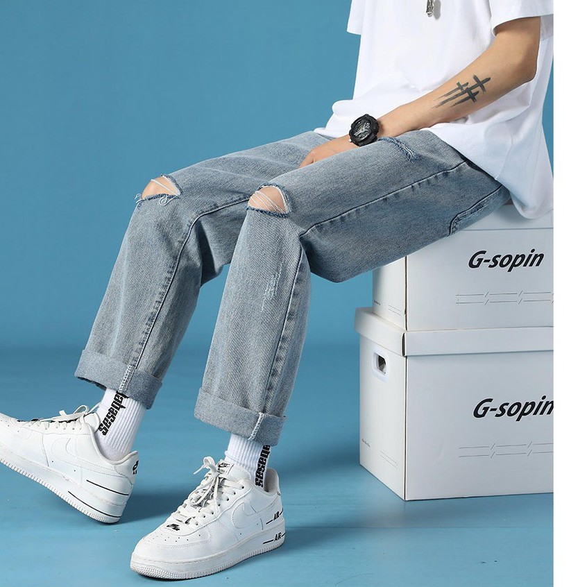 Baggy, quần baggy nam unisex Jeans Ống rộng phong cách bụi [RÁCH GỐI- RÁCH CẠNH] tại Men's_Clothing_Store