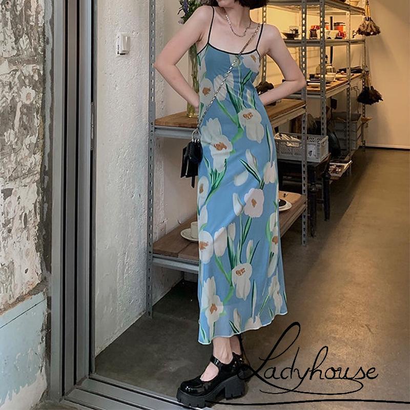 Đầm Dài Hai Dây Ôm Dáng In Hoa Thời Trang Gợi Cảm Cho Nữ