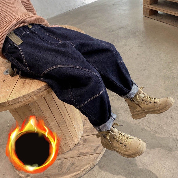 Quần Jeans Harem Dáng Rộng Lót Nhung Dày Thời Trang Mùa Đông Mới Cho Bé Trai Và Gái 2021