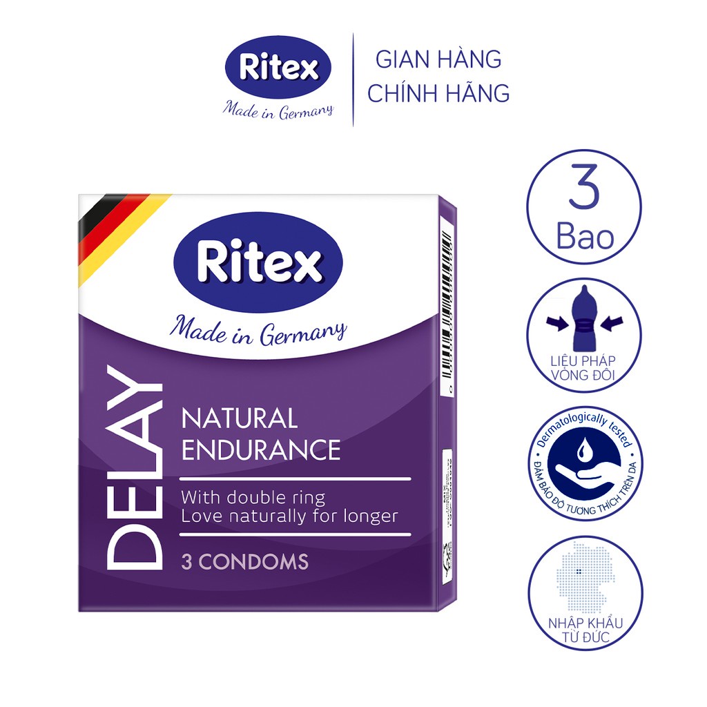 Bao cao su Ritex Delay kéo dài thời gian hộp 3 bao - Hàng nhập khẩu chính hãng