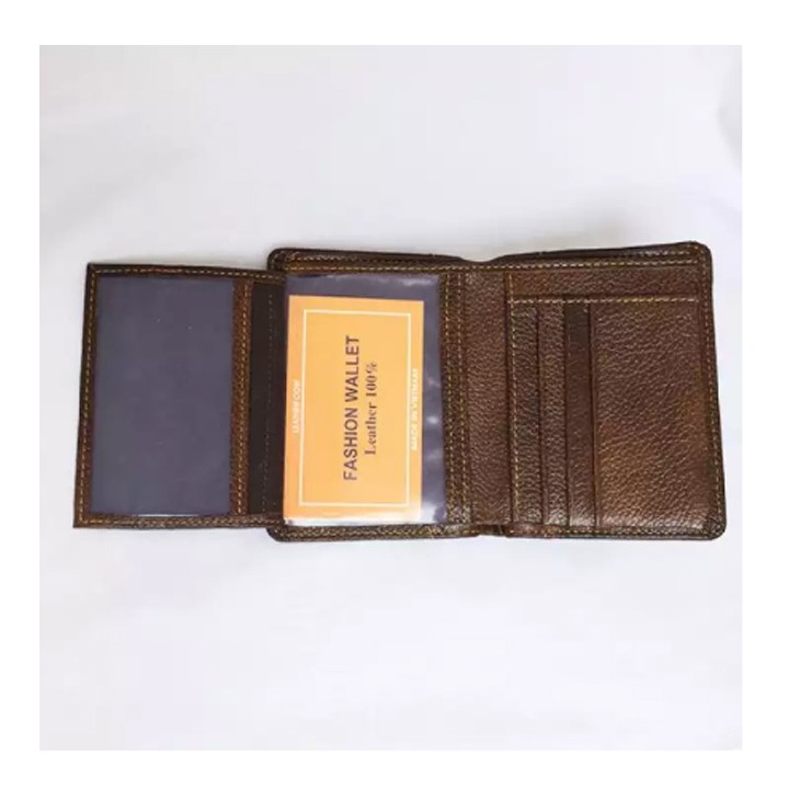 Ví nam da bò dáng đứng, CKV.858 Ví đựng thẻ tiền nam nhiều ngăn có khóa kéo màu nâu