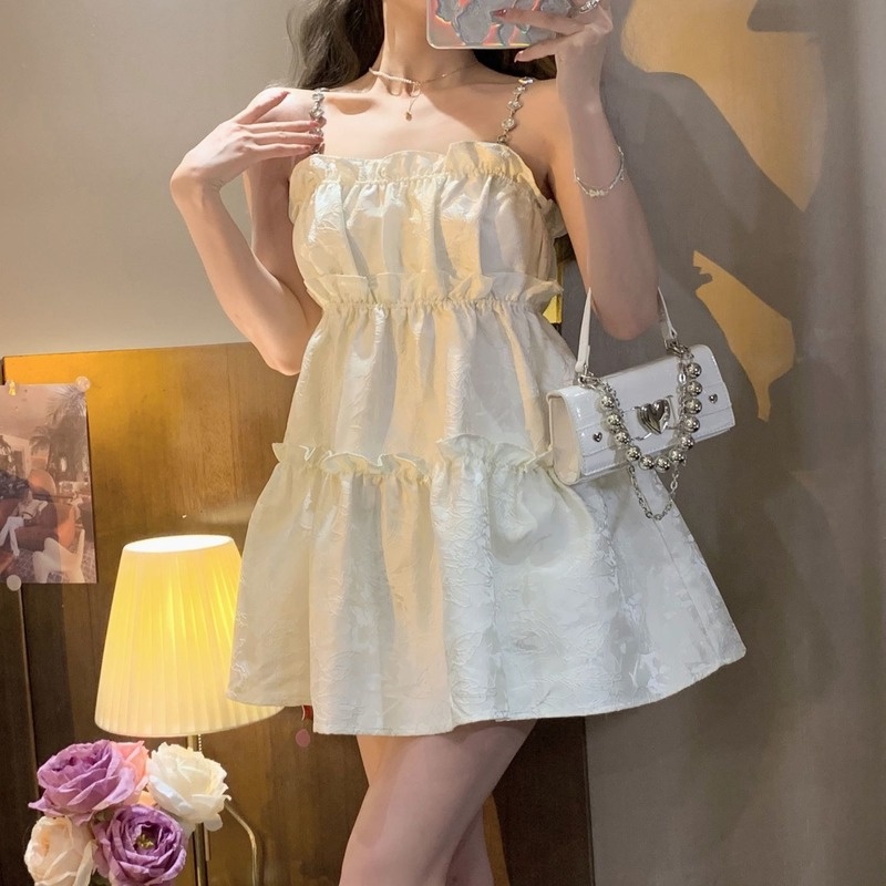 Đầm Hai Dây Mùa Hè Màu Trơn Dáng Ngắn Độc Đáo Cho Nữ