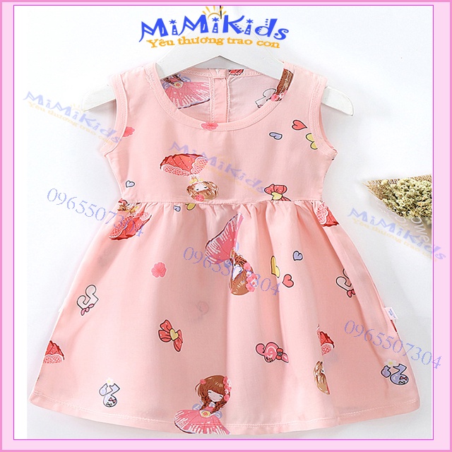 Váy bé gái / Đầm bé gái sát nách 6-8 tuổi, chất lanh lụa thoáng mát